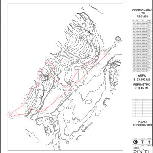 plano topografico con curvas de nivel y poligonal utilizando drone